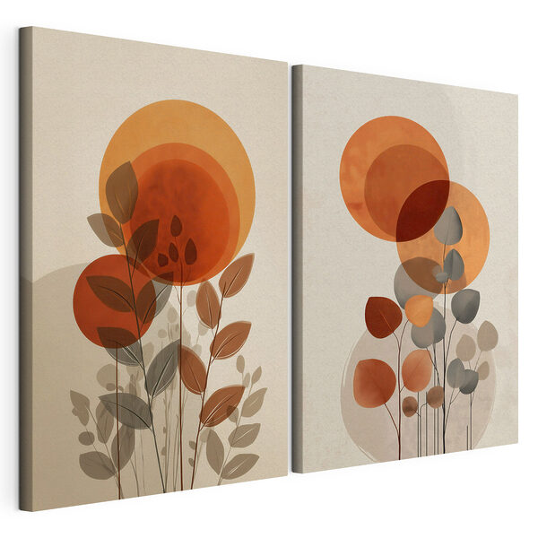 - Des cercles aux couleurs vives rehaussés de motifs végétaux Impression sur toile modulaire - Des cercles aux couleurs vives rehaussés de motifs végétaux