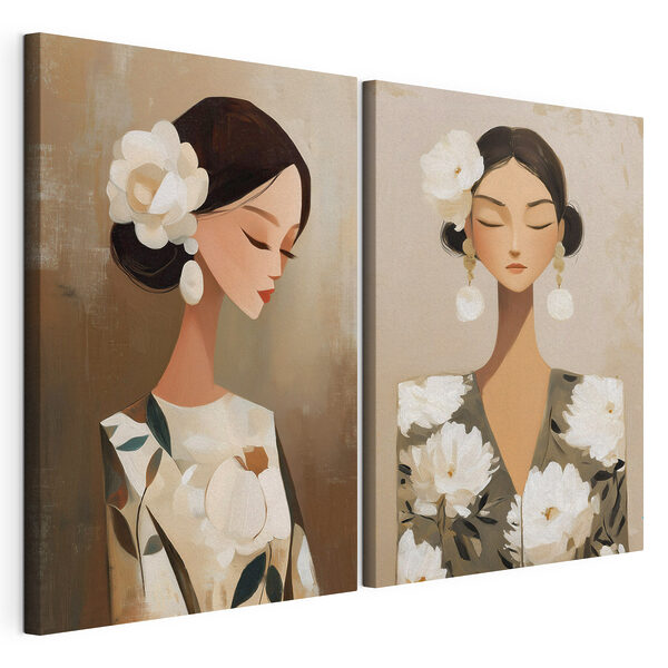 Collage représentant une femme avec des fleurs dans les cheveux Impression sur toile modulaire Collage représentant une femme avec des fleurs dans les cheveux