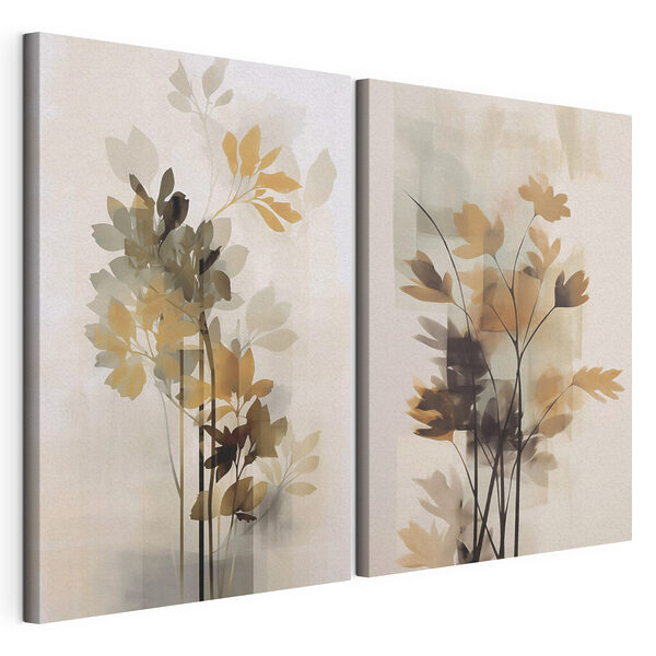 Impression sur toile modulaire Peinture représentant des fleurs et des feuilles