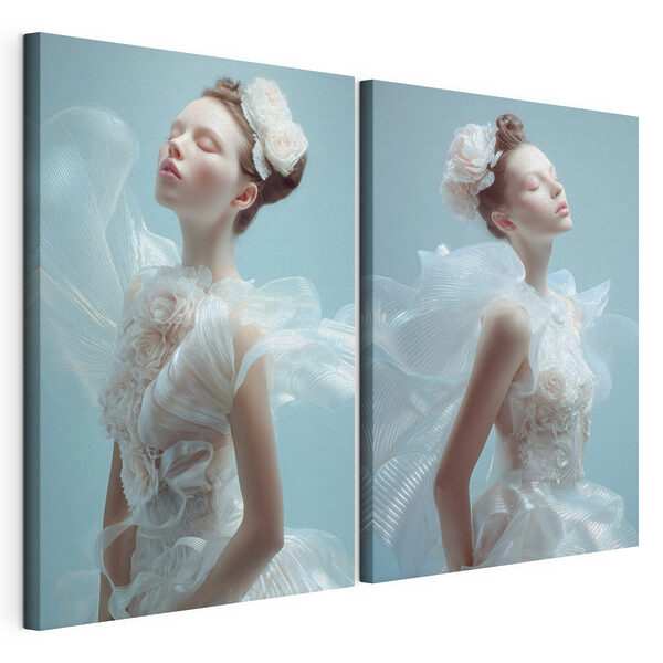 Collage représentant une femme en robe blanche Impression sur toile modulaire Collage représentant une femme en robe blanche