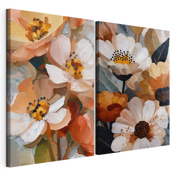 La beauté des fleurs dans des tons chauds Impression sur toile modulaire La beauté des fleurs dans des tons chauds