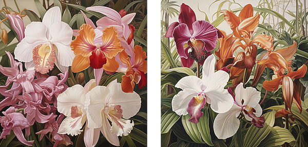 Colorful orchids in vibrant display Colorful orchids in vibrant display