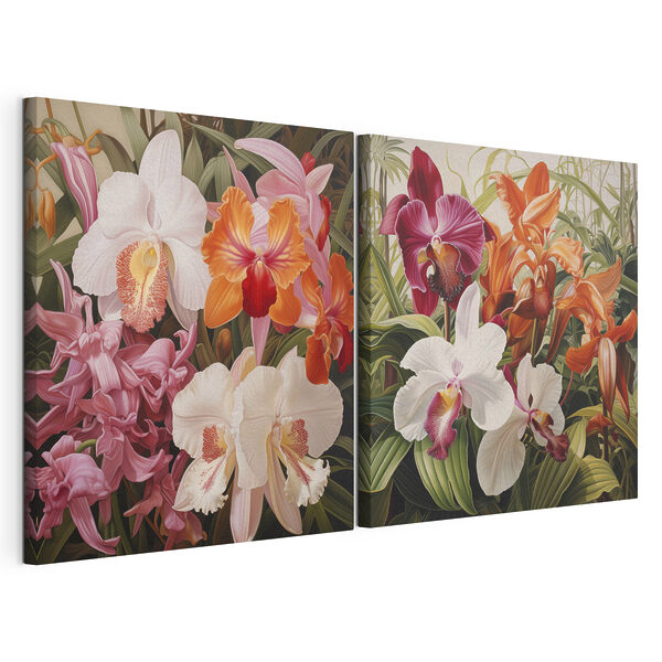 Des orchidées colorées dans une exposition éclatante Impression sur toile modulaire Des orchidées colorées dans une exposition éclatante