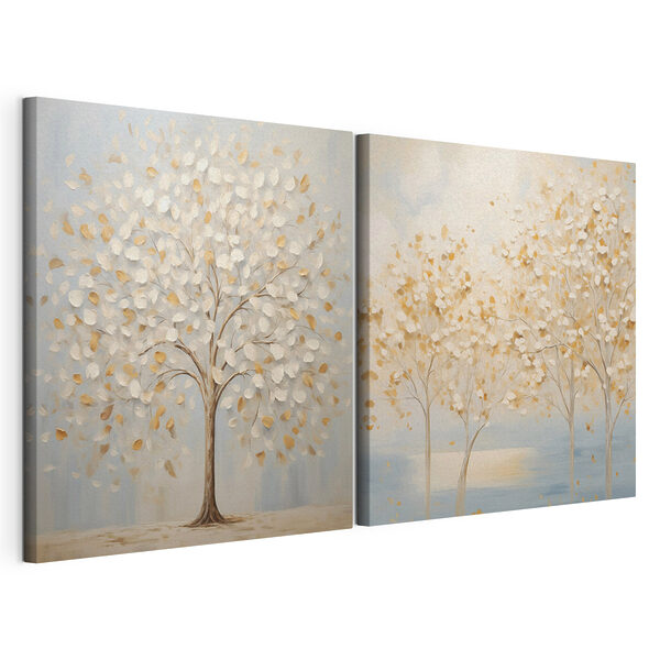 Impression sur toile modulaire Deux tableaux représentant des arbres feuillus