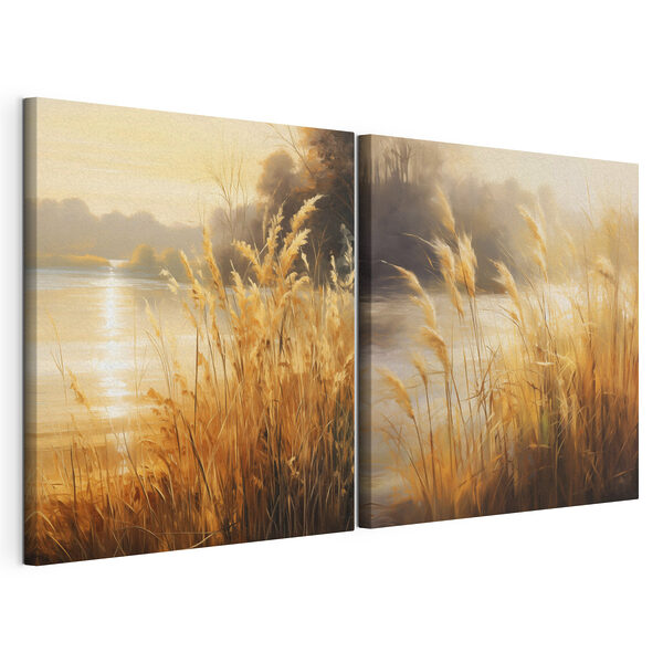 Tableau représentant une rivière et un champ d'herbe Impression sur toile modulaire Tableau représentant une rivière et un champ d'herbe