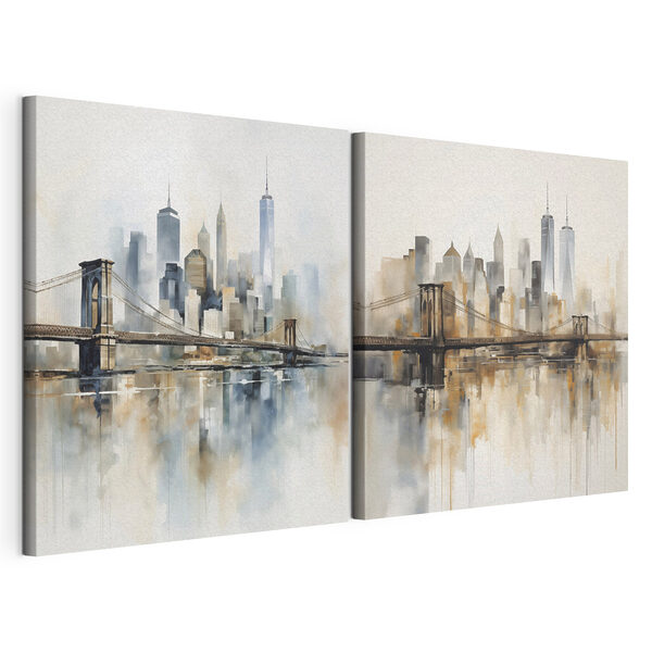 Tableau représentant une ville et un pont Impression sur toile modulaire Tableau représentant une ville et un pont