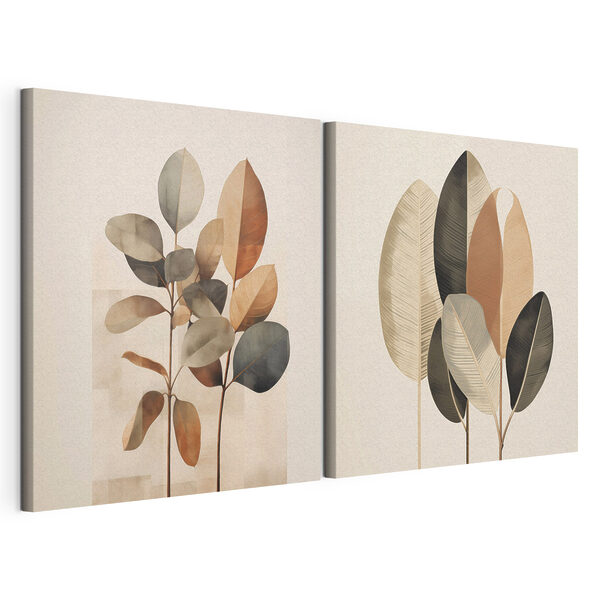 Des feuilles élégantes aux teintes douces et discrètes Impression sur toile modulaire Des feuilles élégantes aux teintes douces et discrètes