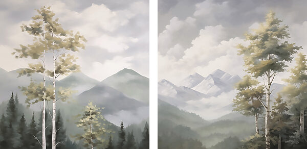 Painting of mountains and trees Painting of mountains and trees