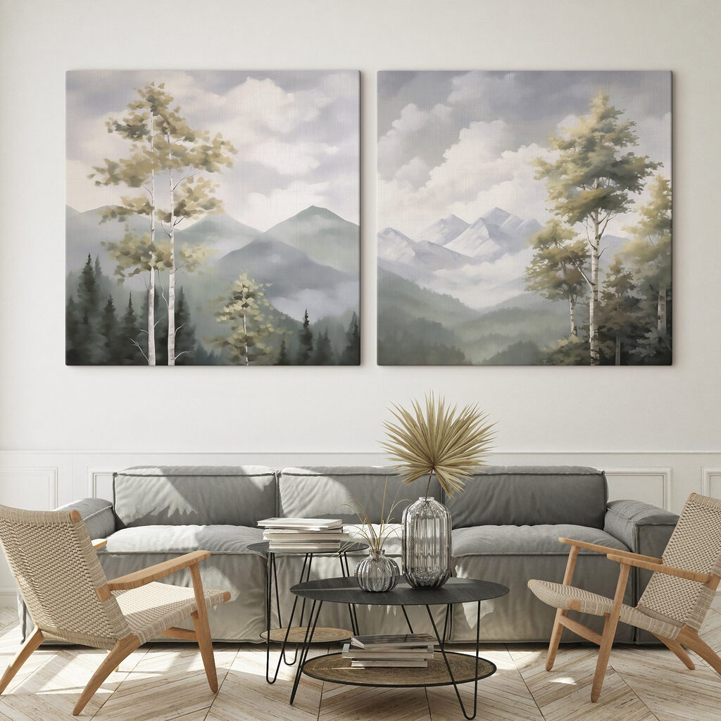 Painting of mountains and trees Painting of mountains and trees