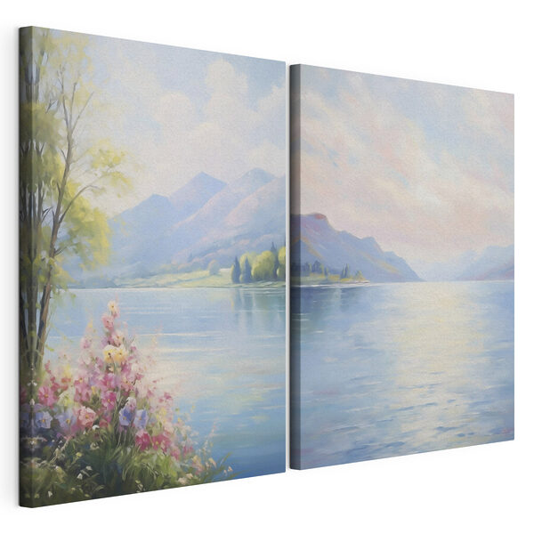 Peinture représentant un lac et des montagnes Impression sur toile modulaire Peinture représentant un lac et des montagnes