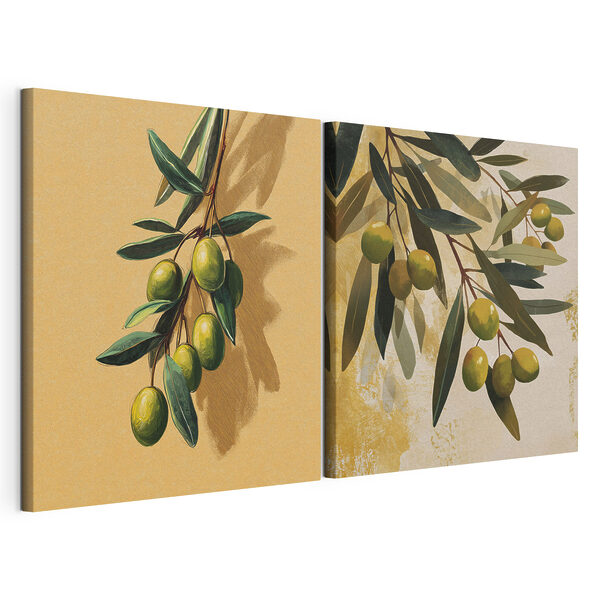 - Des olives fraîches sur d'élégantes branches Impression sur toile modulaire - Des olives fraîches sur d'élégantes branches