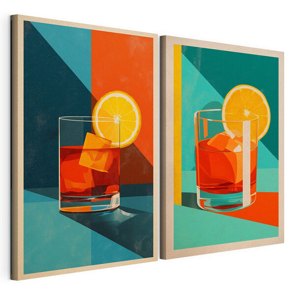 Deux photos d'une boisson avec des glaçons et un citron Impression sur toile modulaire Deux photos d'une boisson avec des glaçons et un citron