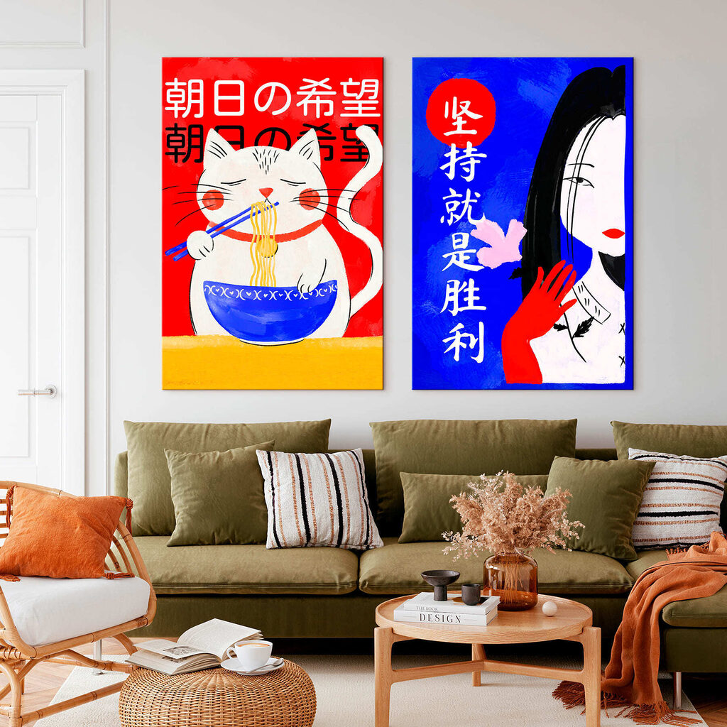 Two posters of a cat and a woman Two posters of a cat and a woman