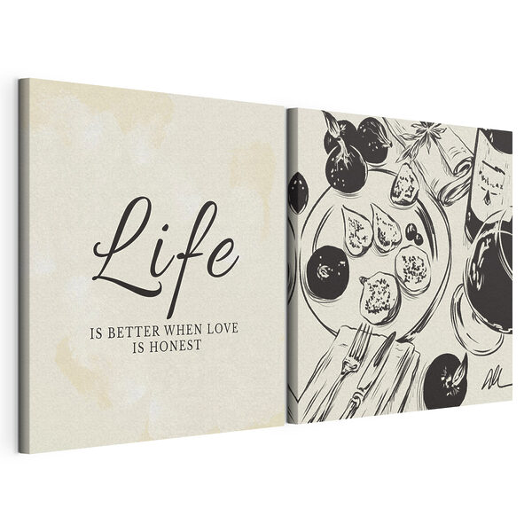 Illustration en noir et blanc représentant des aliments Impression sur toile modulaire Illustration en noir et blanc représentant des aliments