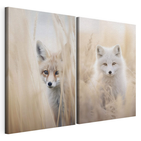 Impression sur toile modulaire Collage représentant deux renards