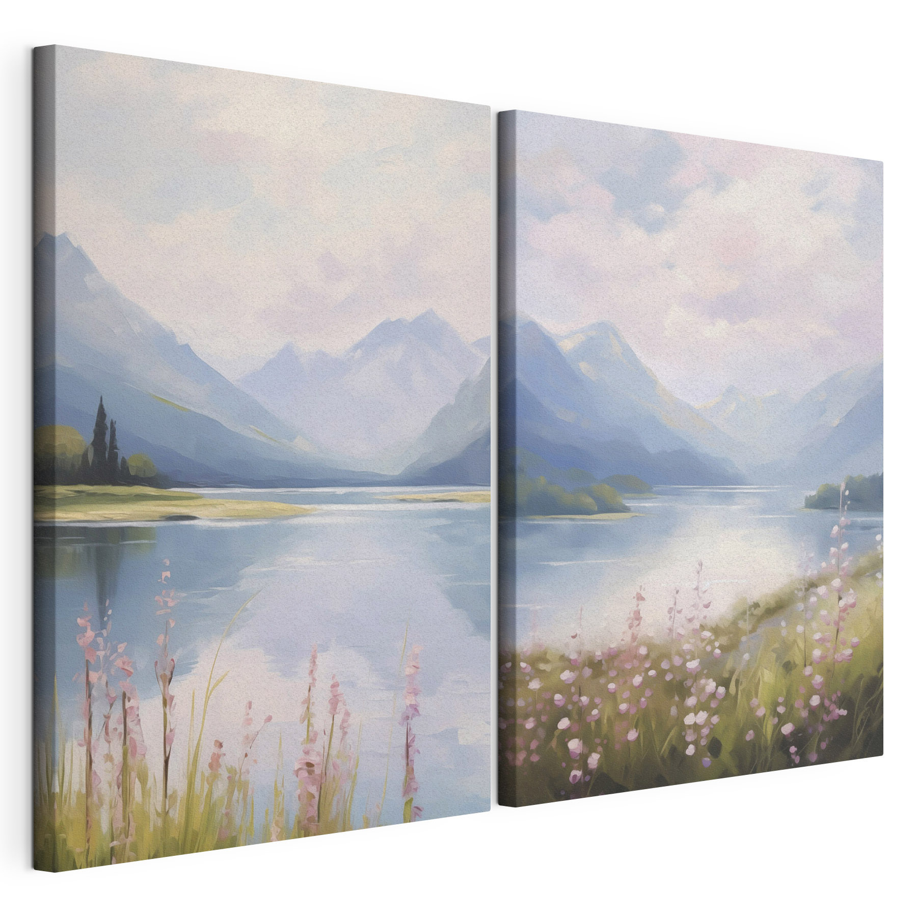 Painting of a lake and mountains Painting of a lake and mountains