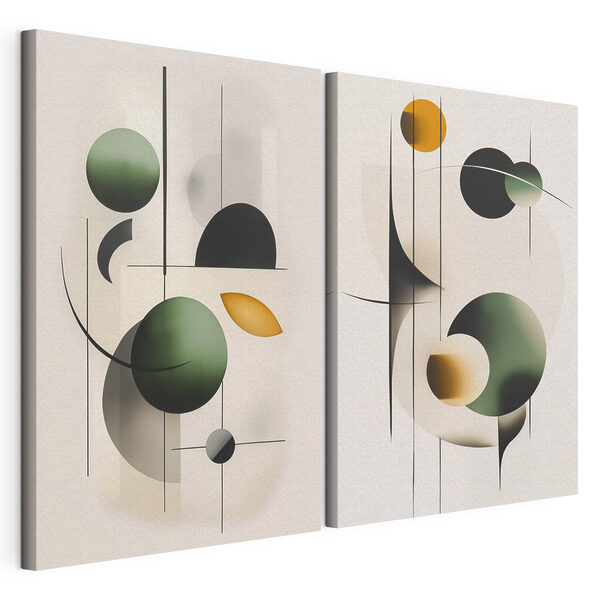 Deux images représentant des cercles et des lignes Impression sur toile modulaire Deux images représentant des cercles et des lignes