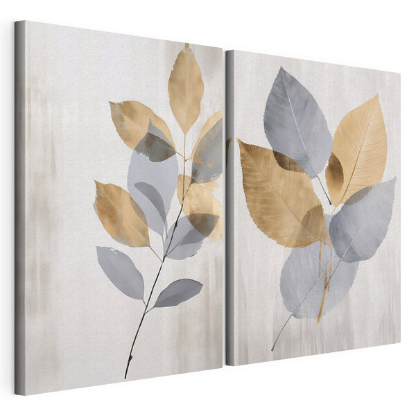 Des feuilles élégantes aux teintes douces Impression sur toile modulaire Des feuilles élégantes aux teintes douces