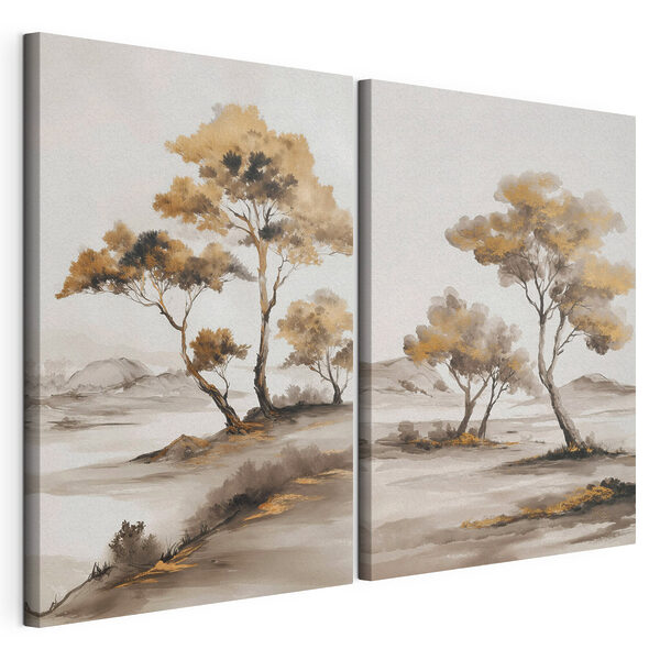 Peinture représentant des arbres dans le désert Impression sur toile modulaire Peinture représentant des arbres dans le désert