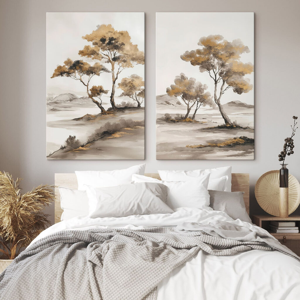 Painting of trees in a desert Painting of trees in a desert