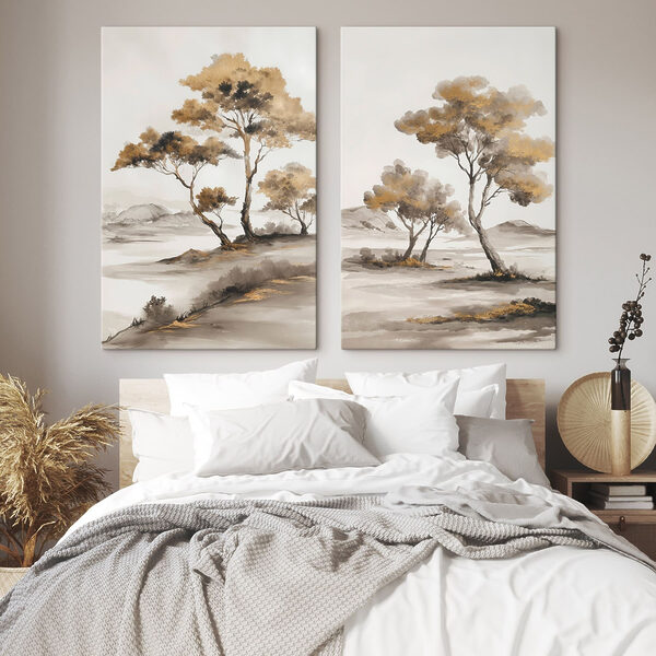 Painting of trees in a desert Painting of trees in a desert