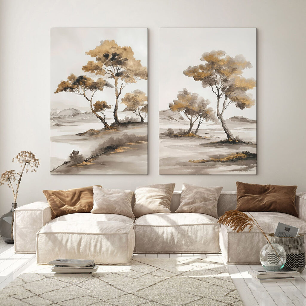 Painting of trees in a desert Painting of trees in a desert