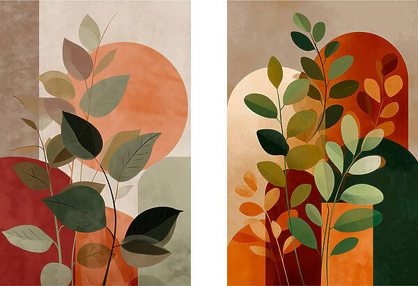 Painting of leaves and a sun Painting of leaves and a sun