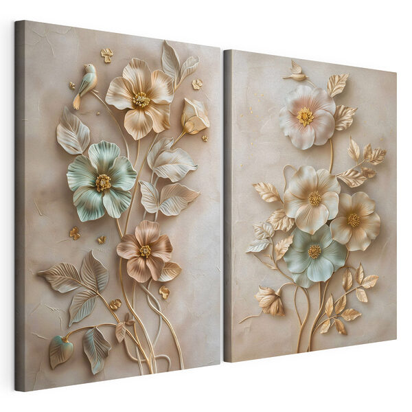 Impression sur toile modulaire Motifs floraux délicats aux teintes douces