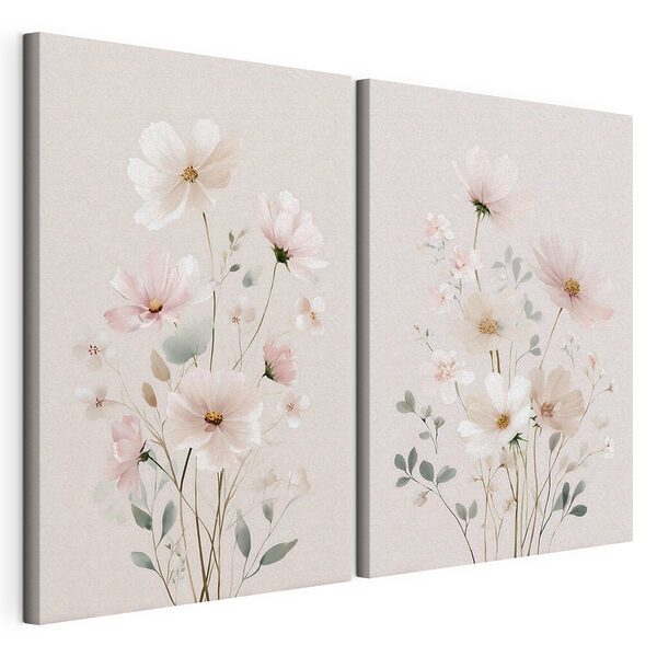 Quelques fleurs sur fond blanc Impression sur toile modulaire Quelques fleurs sur fond blanc
