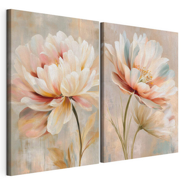 Des fleurs délicates aux teintes douces Impression sur toile modulaire Des fleurs délicates aux teintes douces