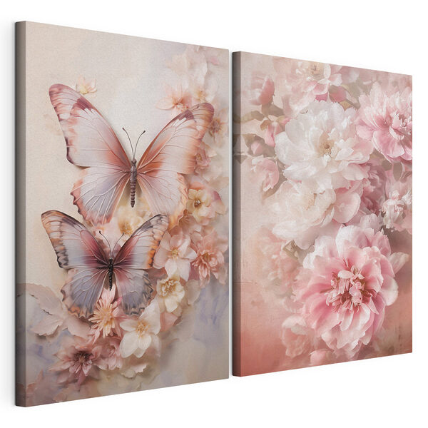 Deux papillons sur une fleur Impression sur toile modulaire Deux papillons sur une fleur