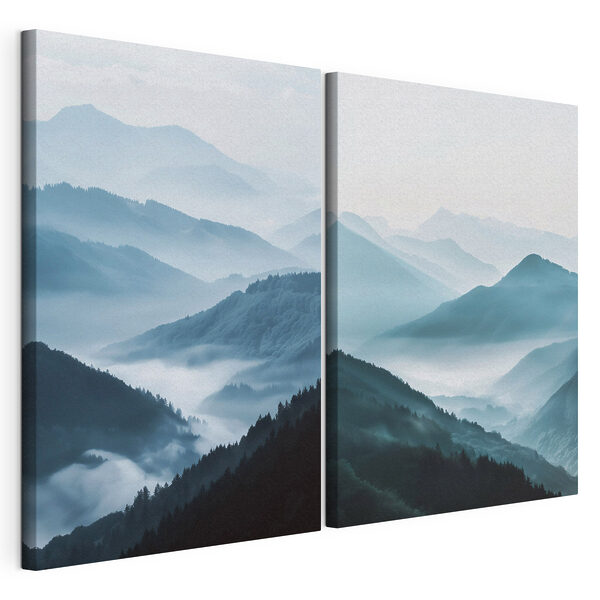 Impression sur toile modulaire Collage représentant des montagnes dans le brouillard