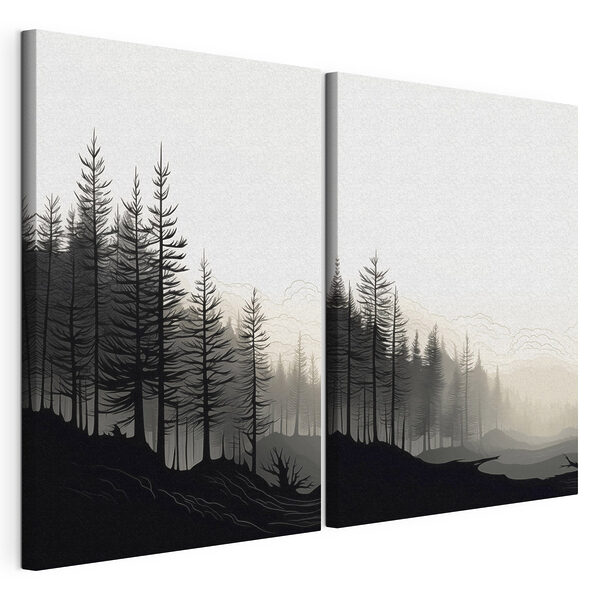 Impression sur toile modulaire Image en noir et blanc d'une forêt