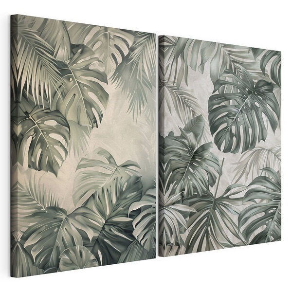 Des feuilles d'un vert luxuriant aux teintes douces Impression sur toile modulaire Des feuilles d'un vert luxuriant aux teintes douces