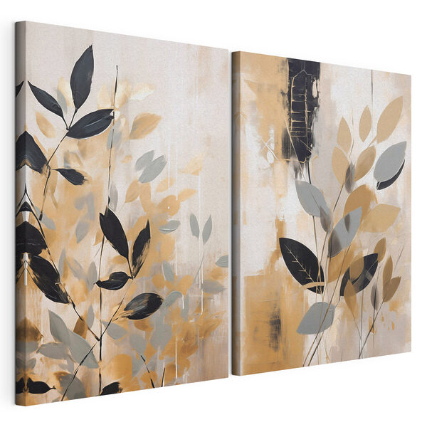 Impression sur toile modulaire Peinture représentant des feuilles et des branches