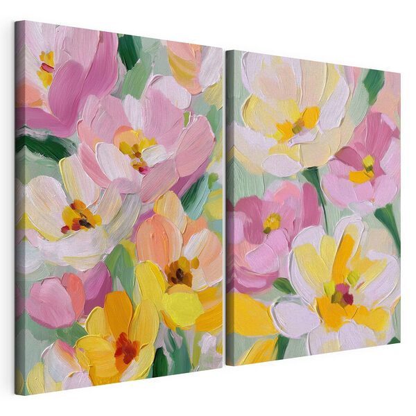 Des fleurs colorées dans une harmonie éclatante Impression sur toile modulaire Des fleurs colorées dans une harmonie éclatante