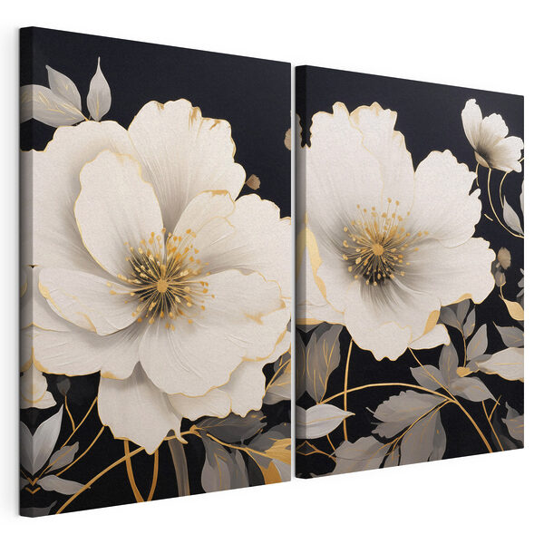 - Des fleurs élégantes sur un fond sombre Impression sur toile modulaire - Des fleurs élégantes sur un fond sombre