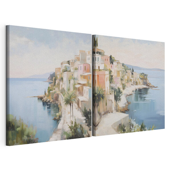 Peinture représentant une ville sur une colline Impression sur toile modulaire Peinture représentant une ville sur une colline