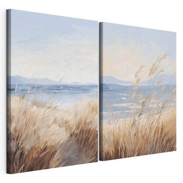 Impression sur toile modulaire Peinture représentant une plage et de l'herbe