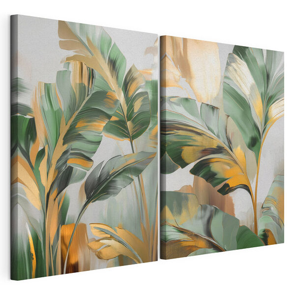 Peinture de feuilles sur une surface en verre Impression sur toile modulaire Peinture de feuilles sur une surface en verre