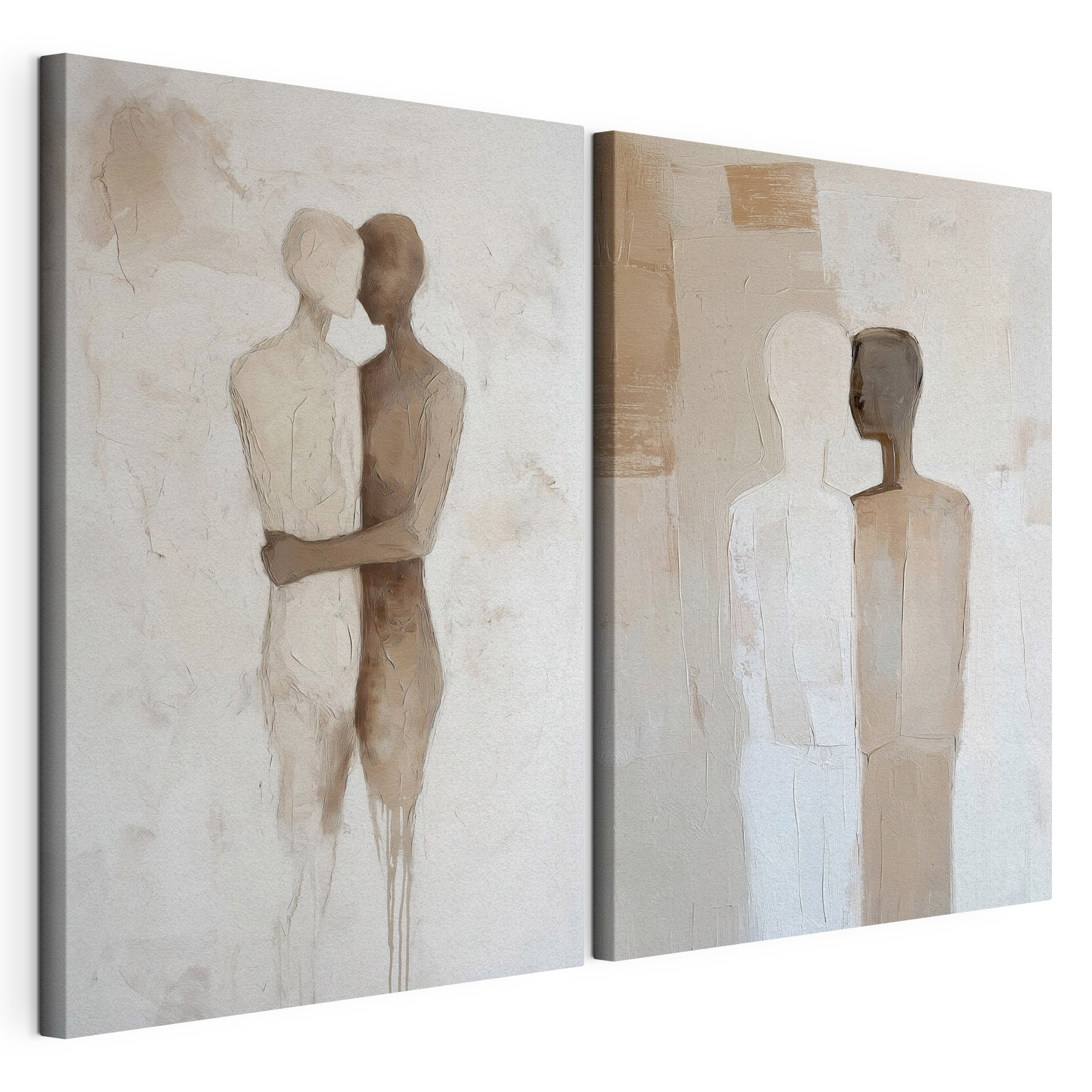 Two paintings of people hugging each other Two paintings of people hugging each other