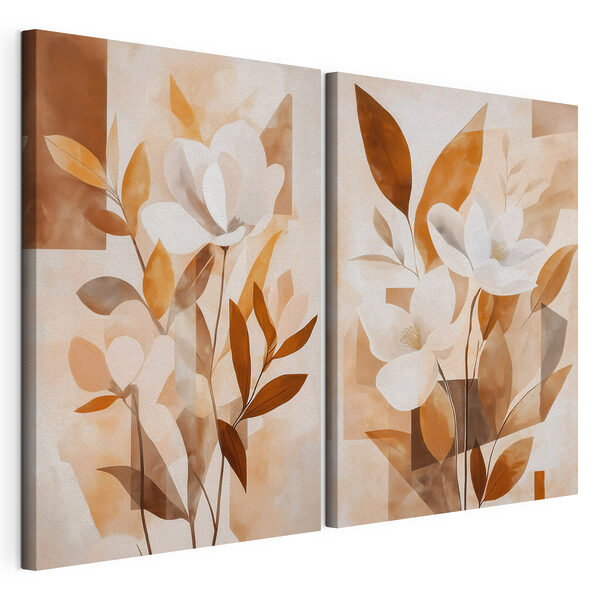 Peinture représentant des fleurs et des feuilles Impression sur toile modulaire Peinture représentant des fleurs et des feuilles