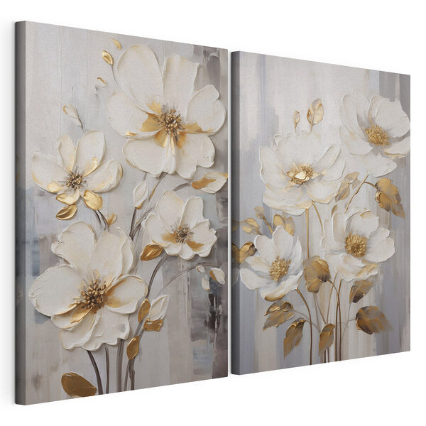 Impression sur toile modulaire Peinture représentant des fleurs sur fond gris