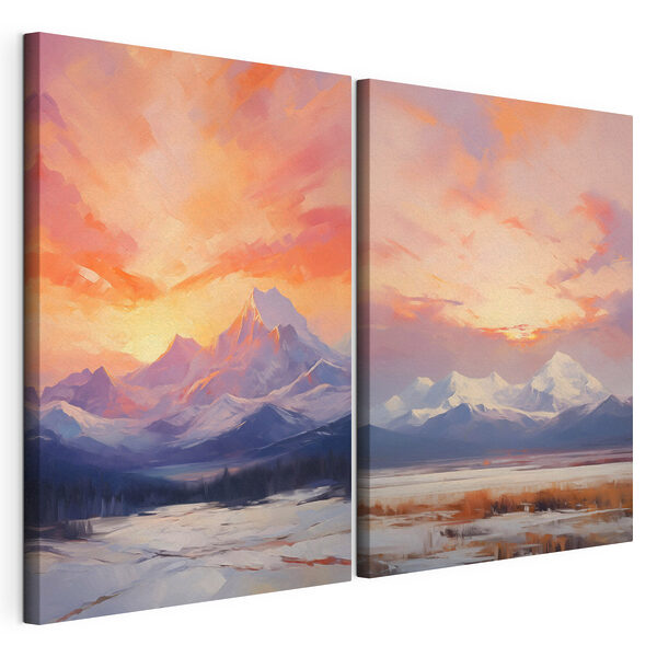 Peinture représentant une chaîne de montagnes enneigée Impression sur toile modulaire Peinture représentant une chaîne de montagnes enneigée