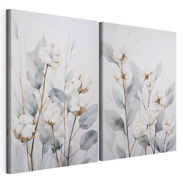 Peinture représentant des fleurs et des feuilles de coton Impression sur toile modulaire Peinture représentant des fleurs et des feuilles de coton