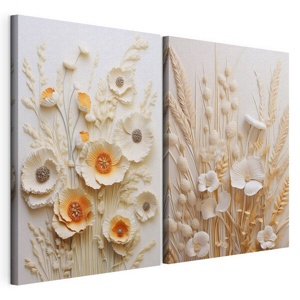 Collage de fleurs et de blé Impression sur toile modulaire Collage de fleurs et de blé