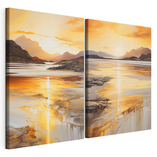Tableau représentant une plage et des montagnes Impression sur toile modulaire Tableau représentant une plage et des montagnes