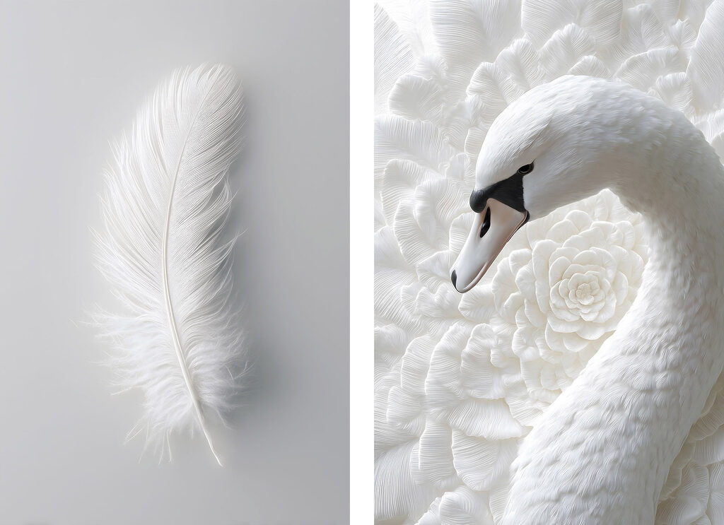 White feather and a swan White feather and a swan