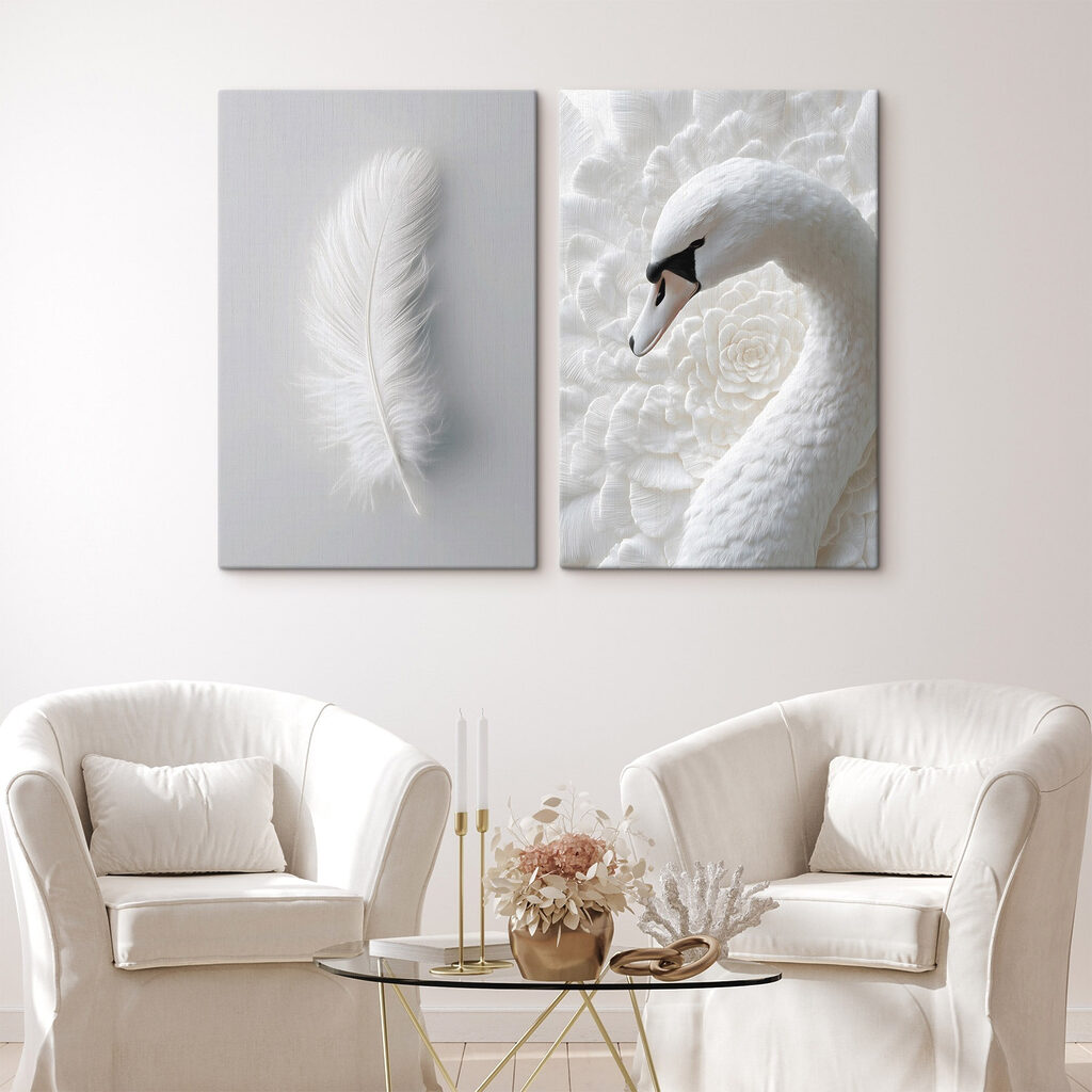 White feather and a swan White feather and a swan