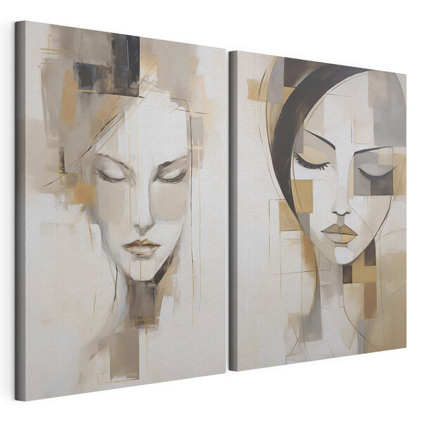Impression sur toile modulaire Deux tableaux représentant des visages de femmes